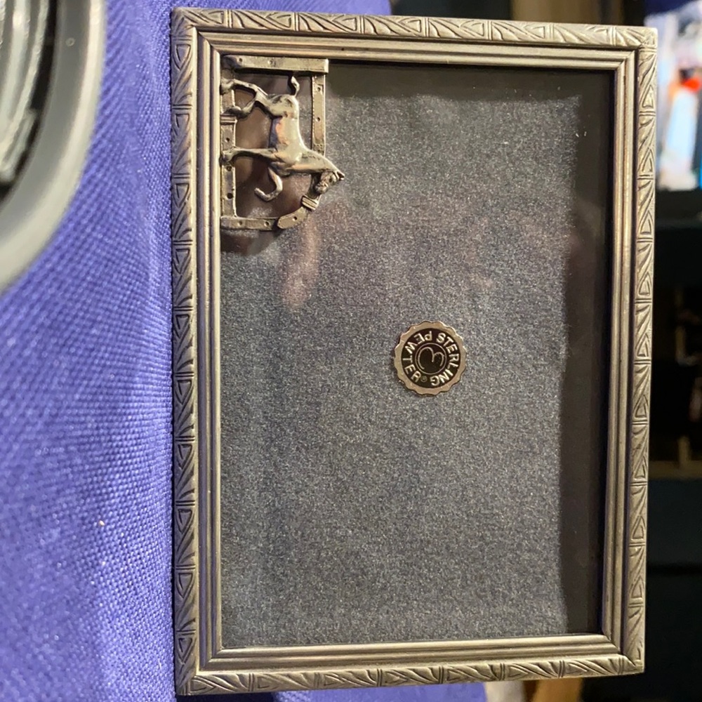 Sterling silver and pewter photo frame with horse